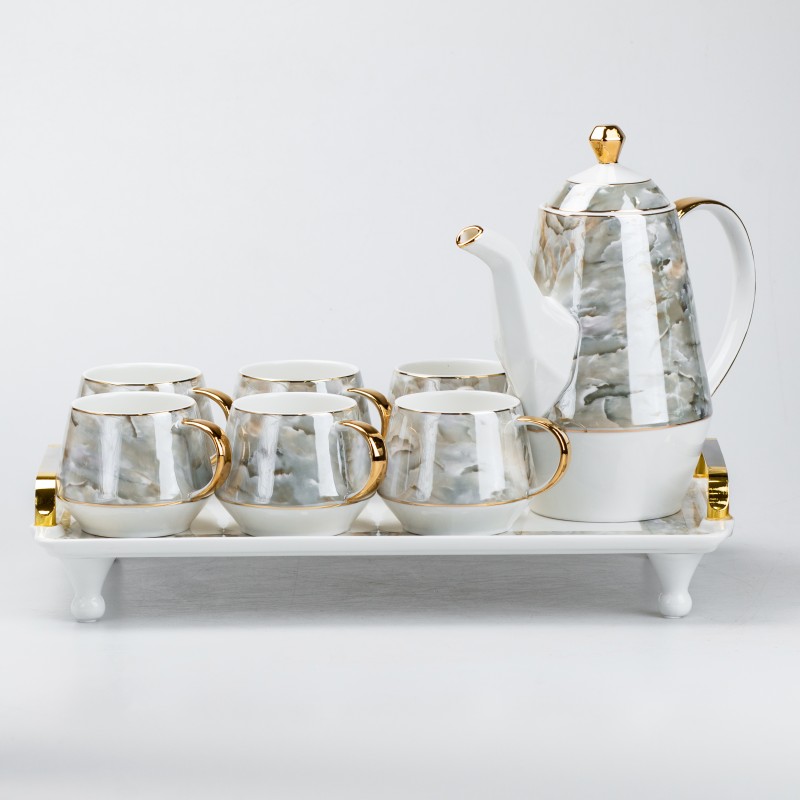 Чайний сервіз на 6 персон 8 предметів TS Kitchen мармур (HP6166)