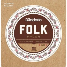 Струни для класичної гітари D'Addario EJ33 Folk Nylon Ball End 80/20 Bronze/Clear Nylon Trebles