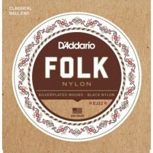 Струни для класичної гітари D'Addario EJ32 Folk Nylon Ball End Silver Wound/Black Nylon Trebles