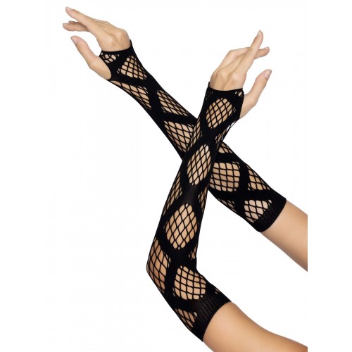 Довгі мітенки Leg Avenue Faux wrap net arm warmers One size Black, велика сітка