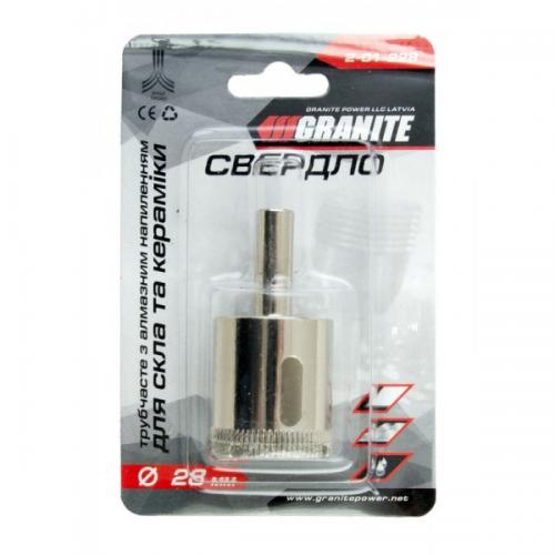 Свердло трубчасте GRANITE з алмазним напиленням для скла та плитки 28 мм 2-01-228 Свердло трубчасте GRANITE з алмазним напиленням для скла та плитки 28 мм 2-01-228