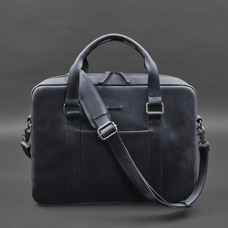 Шкіряна сумка для ноутбука та документів синя Crazy Horse BlankNote