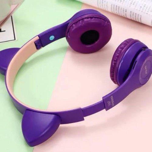 Бездротові Bluetooth навушники з котячими вушками та лід підсвічуванням Y47 Cat Ear Фіолетові (77-8651)