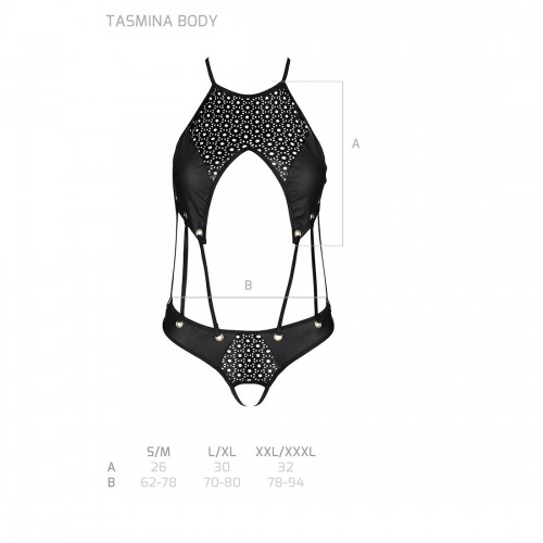 Боді з відкритим доступом Passion TASMINA BODY L/XL black, екошкіра, шнурівки, ажурні мережива в інтернет супермаркеті PbayMarket!