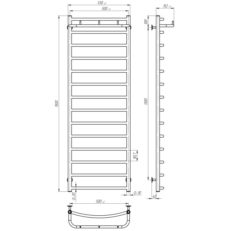 Рушникосушарка електрична Класік N П14 500х1500 Deffi Білий WD03 (C.KN.150.50.14.E.W.L.1)