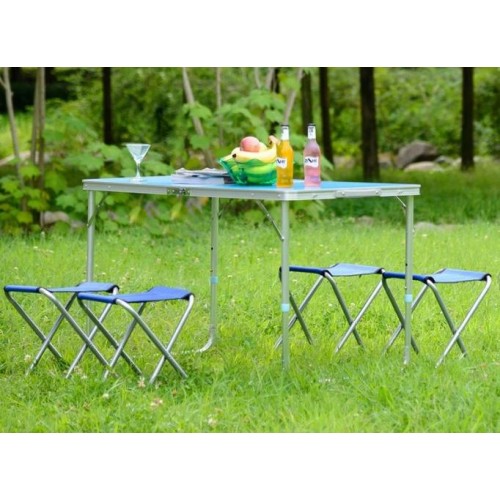 Розкладний туристичний стіл для пікніка зі стільцями набір туристичний у валізі складаний стіл та 4 стільці Easy Campi Синій Розкладний туристичний стіл для пікніка зі стільцями набір туристичний у валізі складаний стіл та 4 стільці Easy Campi Синій