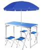 Розкладний туристичний стіл для пікніка зі стільцями в валізі Easy Campi Синій + Парасолька 1.8м