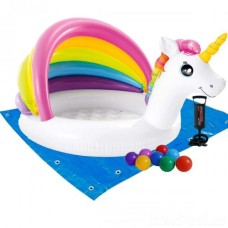 Дитячий надувний басейн Intex 57113-2 «Єдиноріг» з навісом, 127 х 102 х 69 см, з кульками 10 шт, підстилкою, насосом (hub_j5qoj0)