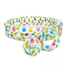 Дитячий надувний басейн Intex 59469 «Ананас», 132 х 28 см, з м'ячиком та колом