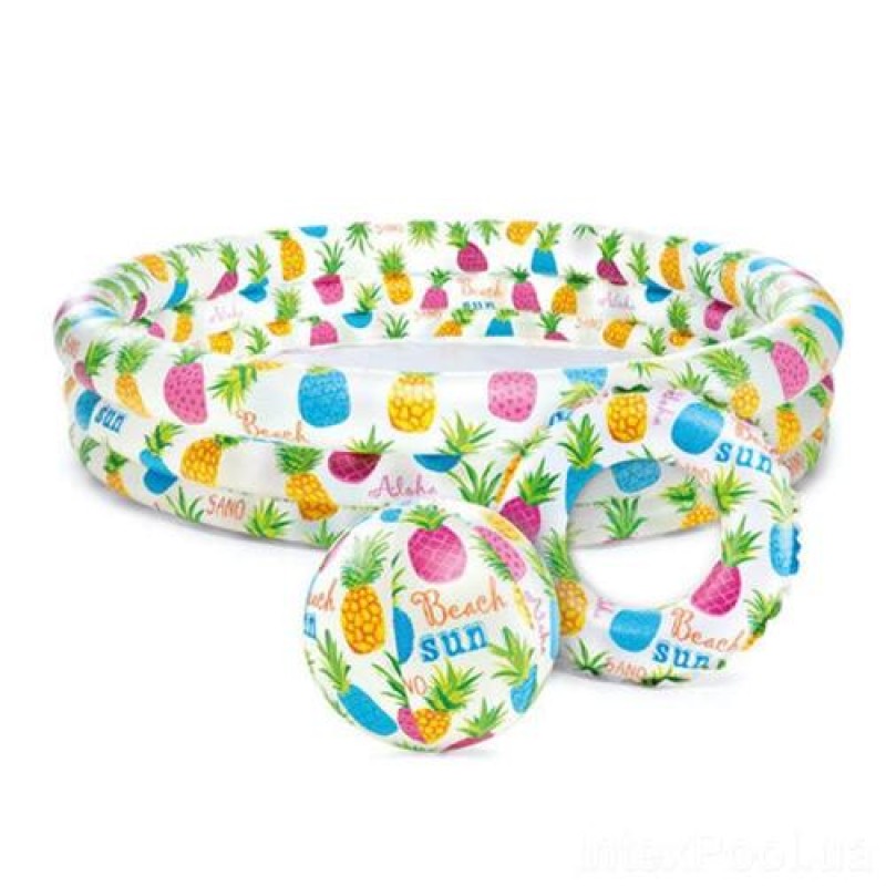 Дитячий надувний басейн Intex 59469 «Ананас», 132 х 28 см, з м'ячиком та колом