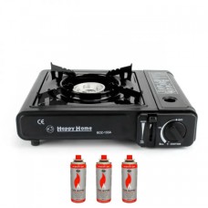 Туристичний газовий пальник плита з п'єзопідпалом Happy home BDZ-155A + 3 балони (1756375589)