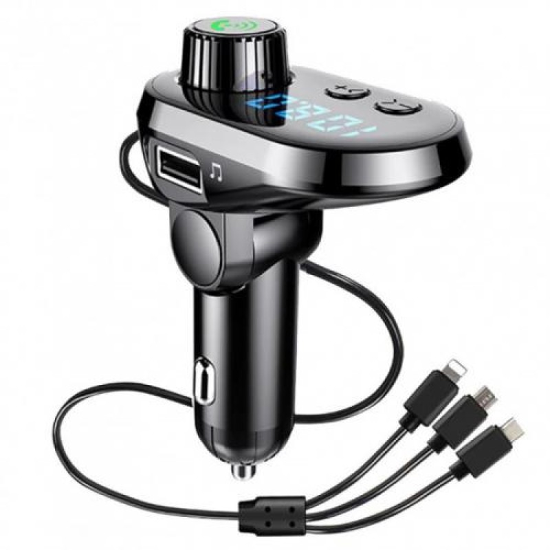 Автомобільний FM трансмітер No Brand модулятор Q15 Bluetooth MP3 з LCD екраном та зарядним кабелем 3в1 Original GSO 510-044