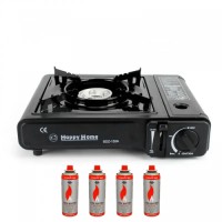 Туристичний газовий пальник плита з п'єзопідпалом Happy home BDZ-155A + 4 балони (1756375590)
