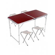 Розкладний туристичний стіл Easy Campi для пікніка зі стільцями складаний стіл та 4 стільці Коричневий+Гамак мексиканський+Мангал розкладний