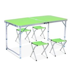 Стіл туристичний складаний з 4 стільцями набір для пікніка, кемпінгу, риболовлі зі стільцями Sunrise у валізі Зелений