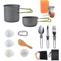 Набір посуду для кемпінгу DS-101 з газовою пічкою 12 предметів OEM Сірий (DS-101)