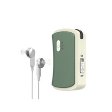 Слуховий апарат VivaPhon J-102D акумуляторний кишеньковий з подвійним навушником Бежево-зелений