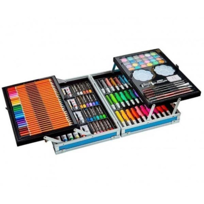 Набір для малювання та творчості No Brand ART set Єдиноріг дитячий в алюмінієвій валізі 145 предметів для юного художника Блакитний