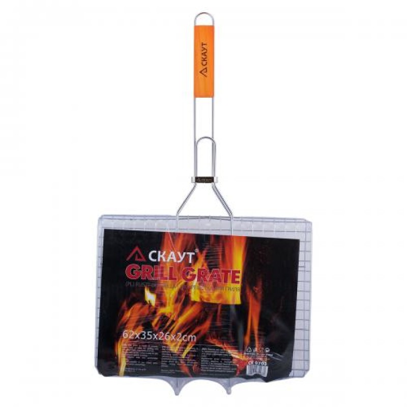 Залізна решітка з дерев'яною ручкою для гриля 35x26x2см Kamille KL225176