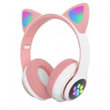 Бездротові навушники RIAS VZV-23M котячі вушка Bluetooth з RGB підсвічуванням White-Pink (3_01403)