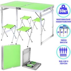 Розкладний туристичний стіл для пікніка зі стільцями набір туристичний у валізі посилений складний стіл та 4 стільці Easy Campi Зелений