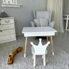 Столик з ящиком для олівців і стільчик No Brand Корона 54х60х45 см Білий (2330428614)
