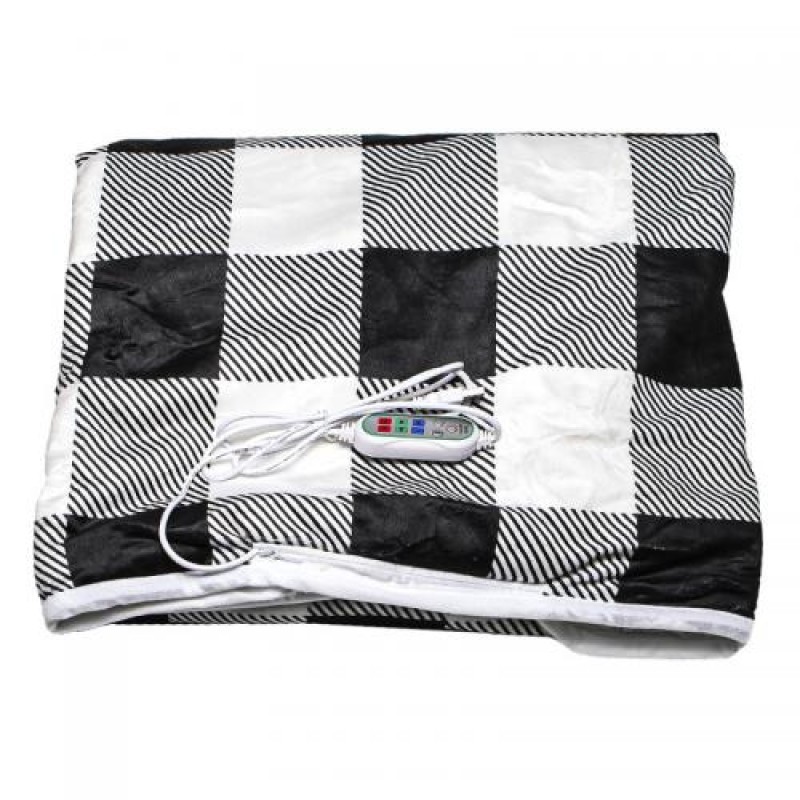 Електрична шаль плед з підігрівом Lesko Usb 140х80 см Black + White (10419-53793)