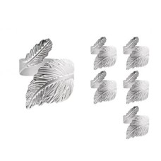 Набір перстень для серветок Листя Світ текстилю 6 шт Сріблястий