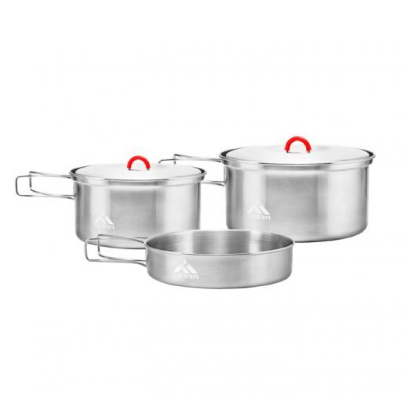 Набір посуду з нержавіючої сталі Terra Incognita Family Set M на 2-3 особи 1.4/0.9/0.6 л Сірий (TI-FaSet M)