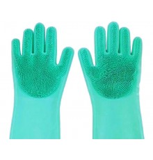 Рукавички зі щіткою MHZ для прибирання та миття посуду Kitchen Gloves 5511 One Size Бірюзовий
