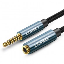 AUX 3.5mm подовжувач Ugreen AV118 аудіо кабель 4-pin (Чорний з синім, 2м)