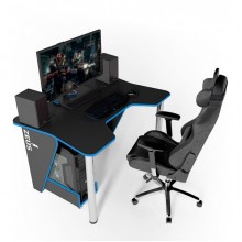 Ігровий стіл ZEUS IGROK-3L, чорний/синій з LED підсвічуванням