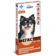 Краплі від бліх, кліщів, нематод та дирофілярій ТМ Природа ProVET МегаСтоп 4 піпеток по 0.5 мл на холку для собак до 4 кг