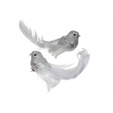 Декоративна пташка на кліпсі BonaDi 4 шт 12.5 см Срібло (499-097)