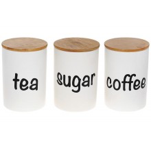 Набір керамічних банок з бамбуковими кришками BonaDi Sugar/Tea/Coffee 3 шт 0,65 л Білий (SK001477)