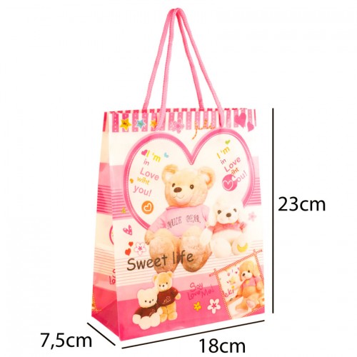 Сумочка подарункова пластикова з ручками Gift bag Ведмедики 23х18х7.5 см Рожевий (27319) в інтернет супермаркеті PbayMarket!
