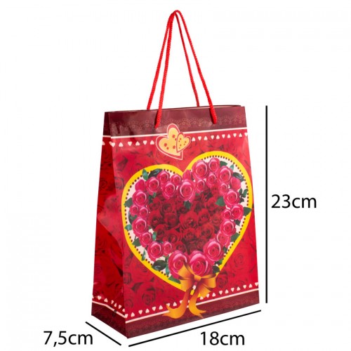 Сумочка подарункова пластикова з ручками Gift bag Серця та троянди 23х18х7.5 см Червоний (27323) в інтернет супермаркеті PbayMarket!