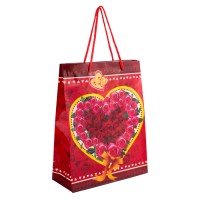 Сумочка подарункова пластикова з ручками Gift bag Серця та троянди 23х18х7.5 см Червоний (27323)