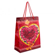 Сумочка подарункова пластикова з ручками Gift bag Серця та троянди 23х18х7.5 см Червоний (27323)