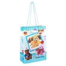 Сумочка подарункова пластикова з ручками Gift bag М'які іграшки 17х12х5.5 см Блакитний (27324)