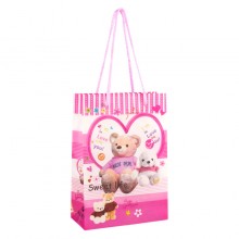 Сумочка подарункова пластикова з ручками Gift bag М'яка іграшка 17х12х5.5 см Рожевий (27326)