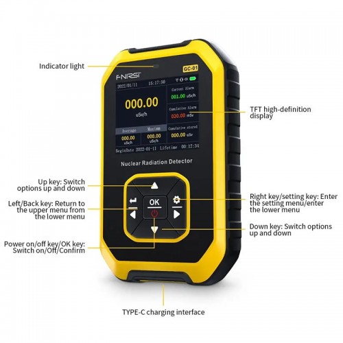 Дозіметр радіації професійний радіометр акумуляторний Fnirsi GC-01 Чорний/жовтий (100922) в інтернет супермаркеті PbayMarket!