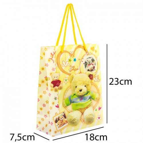 Сумочка подарункова пластикова з ручками Gift bag Ведмедики 23х18х7.5 см Жовтий (27349) в інтернет супермаркеті PbayMarket!