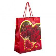 Сумочка подарункова пластикова з ручками Gift bag Серця та троянди 23х18х7.5 см Червоний (27350)