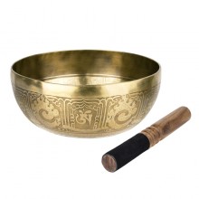 Тибетська співаюча чаша Singing bowl Мантрт Мані і полум'я Холодне кування 23/23/10,5 см Бронзовий (27413)
