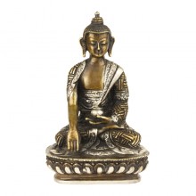 Будда Шак’ямуні в жесті перемоги Бронза Оксидування Часткове сріблення Ручна робота Kailash 14.7 см (26792)